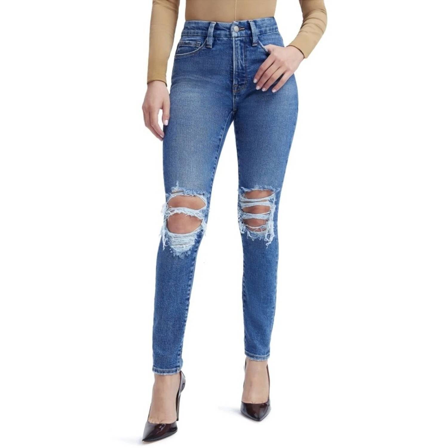 New Good American Good Legs Ripped Split Back Pocket Jeans In Indigo234